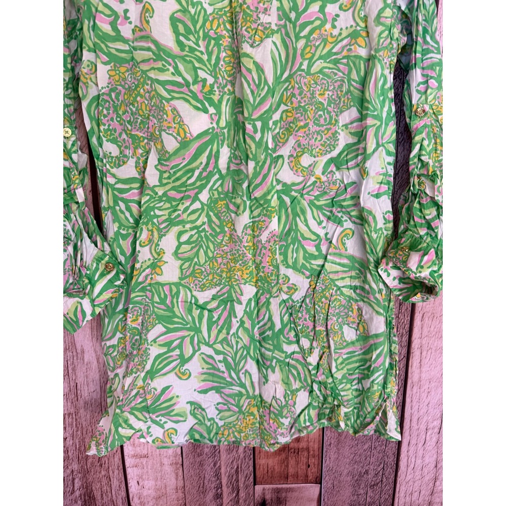 Lilly Pulitzer Jupiter Island Tunic Cover Up Tropical Resortwear Green Pink XL - Picture 6 of 9